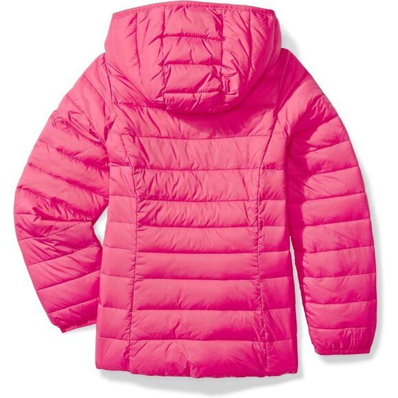 Girls Dark Pink Lightweight Water Resistant Hooded Puffer Jacket Winter Coat - Picture 3 of 6